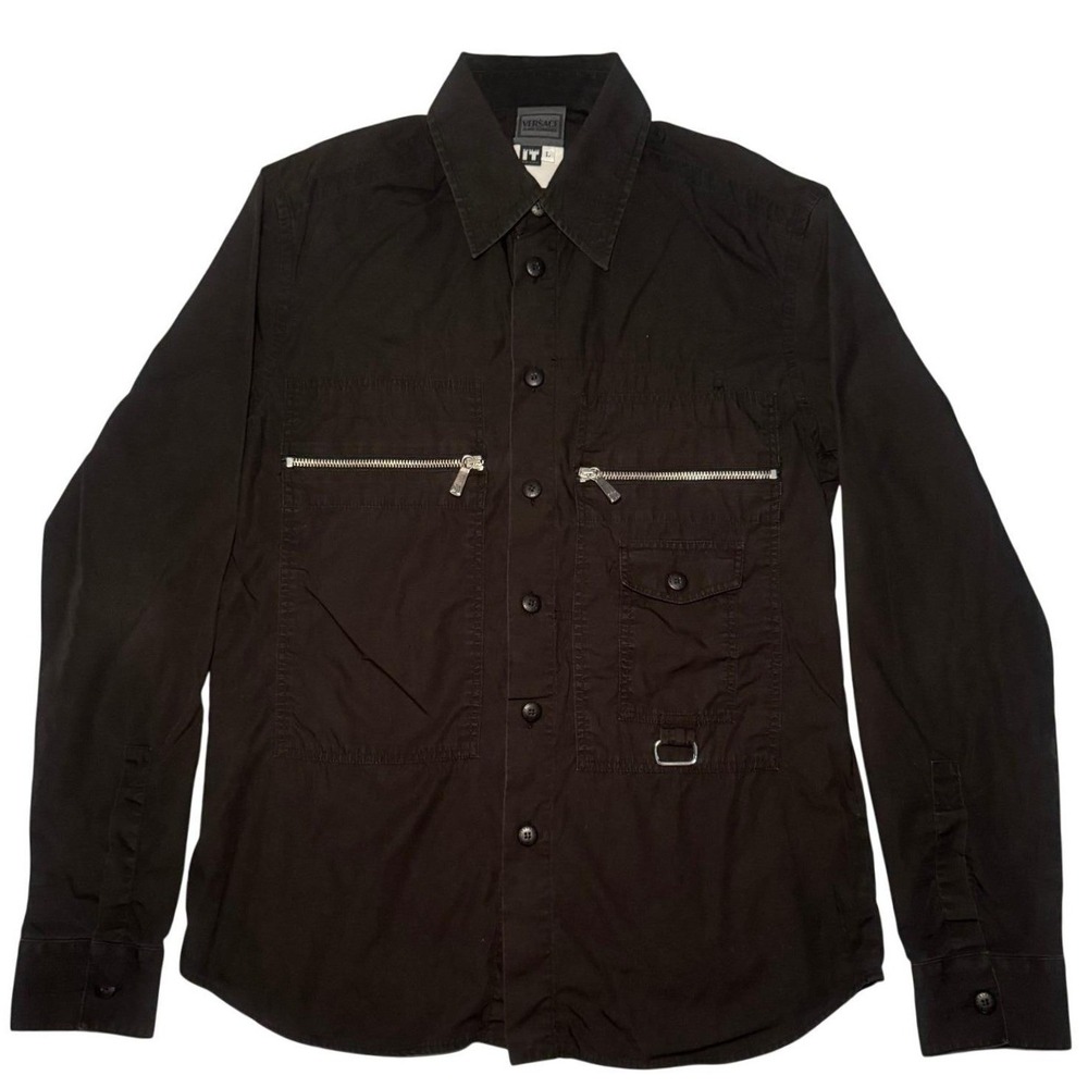 Vintage Versace Jeans Black Long Sleeve Utility Button-up Shirt‎ L